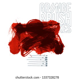 Red brush stroke and texture. Grunge vector abstract hand - painted element. Underline and border design.