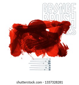 Red brush stroke and texture. Grunge vector abstract hand - painted element. Underline and border design.