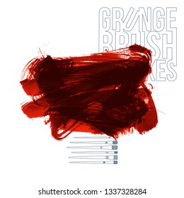 Red brush stroke and texture. Grunge vector abstract hand - painted element. Underline and border design.