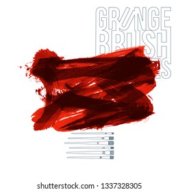 Red brush stroke and texture. Grunge vector abstract hand - painted element. Underline and border design.