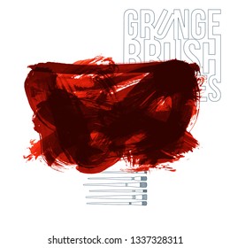 Red brush stroke and texture. Grunge vector abstract hand - painted element. Underline and border design.