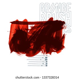 Red brush stroke and texture. Grunge vector abstract hand - painted element. Underline and border design.