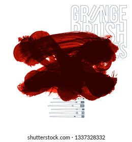 Red brush stroke and texture. Grunge vector abstract hand - painted element. Underline and border design.