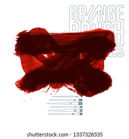 Red brush stroke and texture. Grunge vector abstract hand - painted element. Underline and border design.