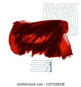Red brush stroke and texture. Grunge vector abstract hand - painted element. Underline and border design.