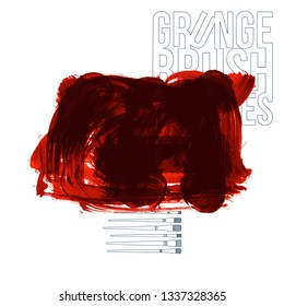 Red brush stroke and texture. Grunge vector abstract hand - painted element. Underline and border design.