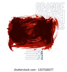Red brush stroke and texture. Grunge vector abstract hand - painted element. Underline and border design.