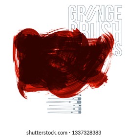 Red brush stroke and texture. Grunge vector abstract hand - painted element. Underline and border design.