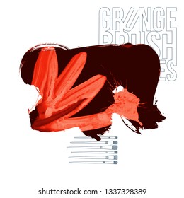 Red brush stroke and texture. Grunge vector abstract hand - painted element. Underline and border design.