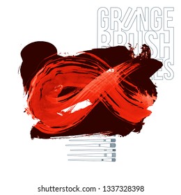 Red brush stroke and texture. Grunge vector abstract hand - painted element. Underline and border design.