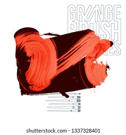 Red brush stroke and texture. Grunge vector abstract hand - painted element. Underline and border design.
