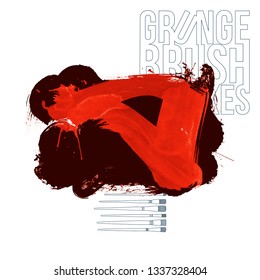 Red brush stroke and texture. Grunge vector abstract hand - painted element. Underline and border design.
