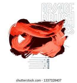Red brush stroke and texture. Grunge vector abstract hand - painted element. Underline and border design.