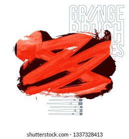 Red brush stroke and texture. Grunge vector abstract hand - painted element. Underline and border design.