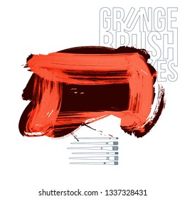 Red brush stroke and texture. Grunge vector abstract hand - painted element. Underline and border design.