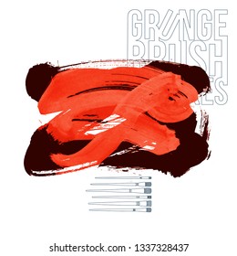 Red brush stroke and texture. Grunge vector abstract hand - painted element. Underline and border design.