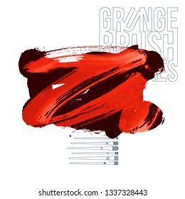 Red brush stroke and texture. Grunge vector abstract hand - painted element. Underline and border design.