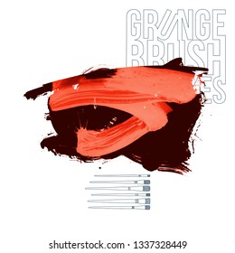 Red brush stroke and texture. Grunge vector abstract hand - painted element. Underline and border design.