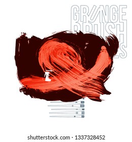 Red brush stroke and texture. Grunge vector abstract hand - painted element. Underline and border design.