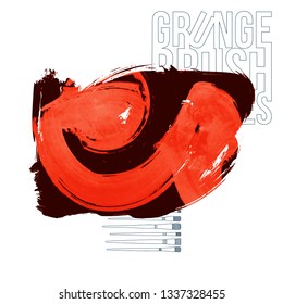 Red brush stroke and texture. Grunge vector abstract hand - painted element. Underline and border design.