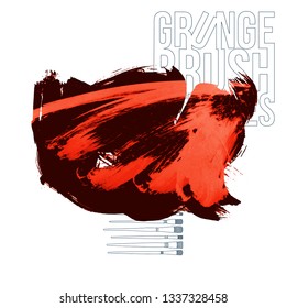 Red brush stroke and texture. Grunge vector abstract hand - painted element. Underline and border design.
