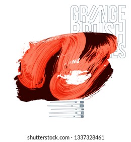 Red brush stroke and texture. Grunge vector abstract hand - painted element. Underline and border design.
