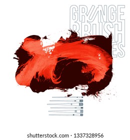 Red brush stroke and texture. Grunge vector abstract hand - painted element. Underline and border design.