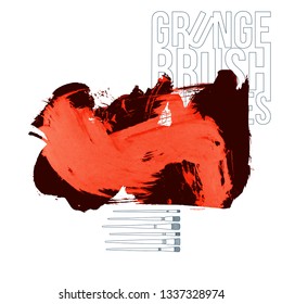 Red brush stroke and texture. Grunge vector abstract hand - painted element. Underline and border design.