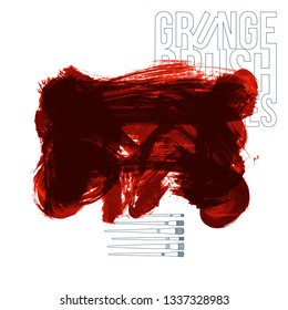 Red brush stroke and texture. Grunge vector abstract hand - painted element. Underline and border design.