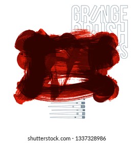 Red brush stroke and texture. Grunge vector abstract hand - painted element. Underline and border design.