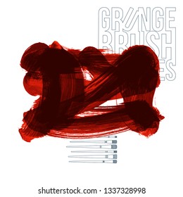 Red brush stroke and texture. Grunge vector abstract hand - painted element. Underline and border design.