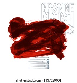 Red brush stroke and texture. Grunge vector abstract hand - painted element. Underline and border design.