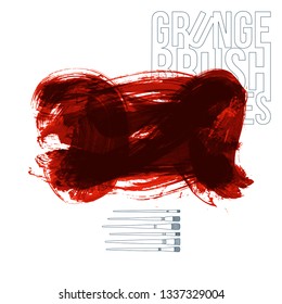 Red brush stroke and texture. Grunge vector abstract hand - painted element. Underline and border design.