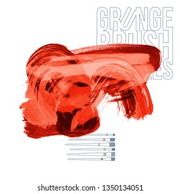 Red brush stroke and texture. Grunge vector abstract hand - painted element. Underline and border design.