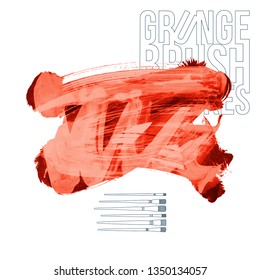 Red brush stroke and texture. Grunge vector abstract hand - painted element. Underline and border design.
