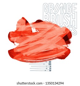 Red brush stroke and texture. Grunge vector abstract hand - painted element. Underline and border design.