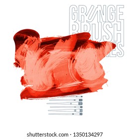 Red brush stroke and texture. Grunge vector abstract hand - painted element. Underline and border design.