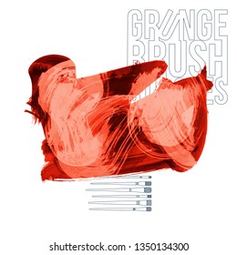Red brush stroke and texture. Grunge vector abstract hand - painted element. Underline and border design.