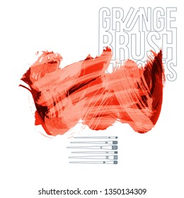 Red brush stroke and texture. Grunge vector abstract hand - painted element. Underline and border design.
