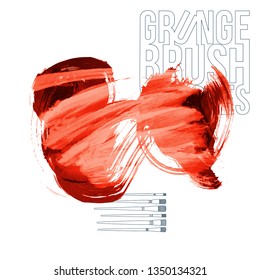 Red brush stroke and texture. Grunge vector abstract hand - painted element. Underline and border design.