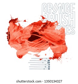 Red brush stroke and texture. Grunge vector abstract hand - painted element. Underline and border design.