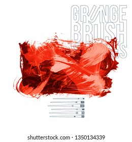 Red brush stroke and texture. Grunge vector abstract hand - painted element. Underline and border design.