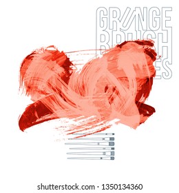 Red brush stroke and texture. Grunge vector abstract hand - painted element. Underline and border design.