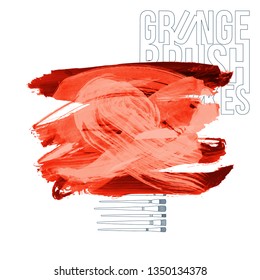 Red brush stroke and texture. Grunge vector abstract hand - painted element. Underline and border design.