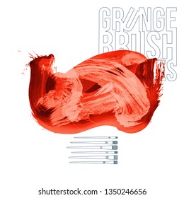 Red brush stroke and texture. Grunge vector abstract hand - painted element. Underline and border design.