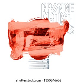 Red brush stroke and texture. Grunge vector abstract hand - painted element. Underline and border design.