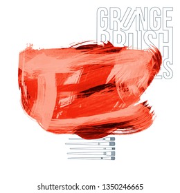 Red brush stroke and texture. Grunge vector abstract hand - painted element. Underline and border design.