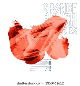 Red brush stroke and texture. Grunge vector abstract hand - painted element. Underline and border design.