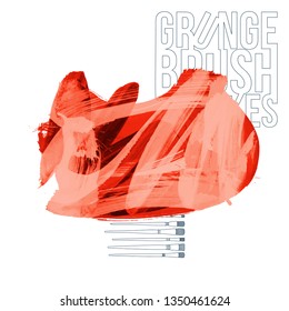 Red brush stroke and texture. Grunge vector abstract hand - painted element. Underline and border design.