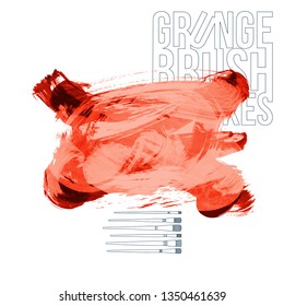 Red brush stroke and texture. Grunge vector abstract hand - painted element. Underline and border design.
